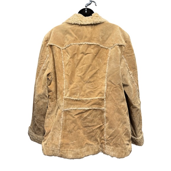 VINTAGE Penny lane meets Y2K Grunge 70's Leather faux Sherpa Fur Coat - XL Tan - Picture 5 of 9